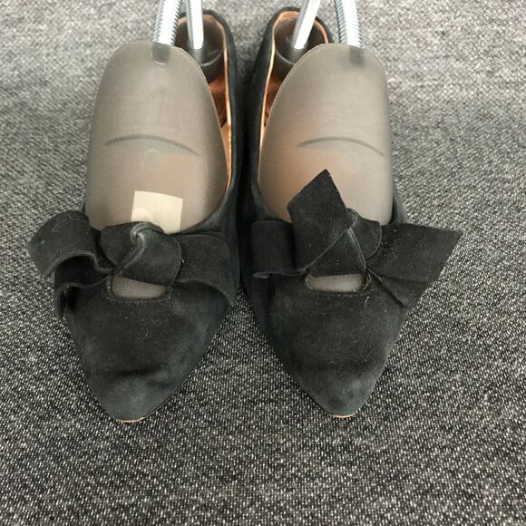 Madewell Womens French Knot Skimmer Black Suede Bow Pointed Toe Ballet Flats 9 - Picture 4 of 11